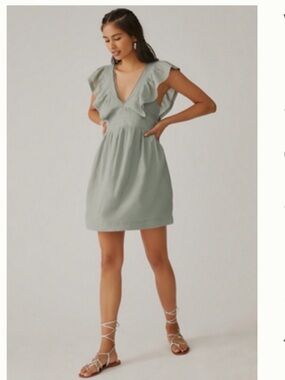 Anthropologie V-neck plunge ruffle mini dress